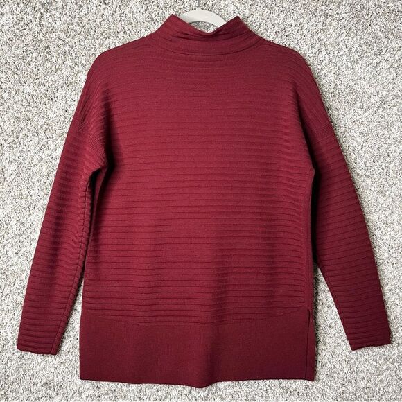 Lafayette 148 NY Dark Red 100% Wool Textured Pullover Mock Neck Sweater Small - Picture 3 of 4